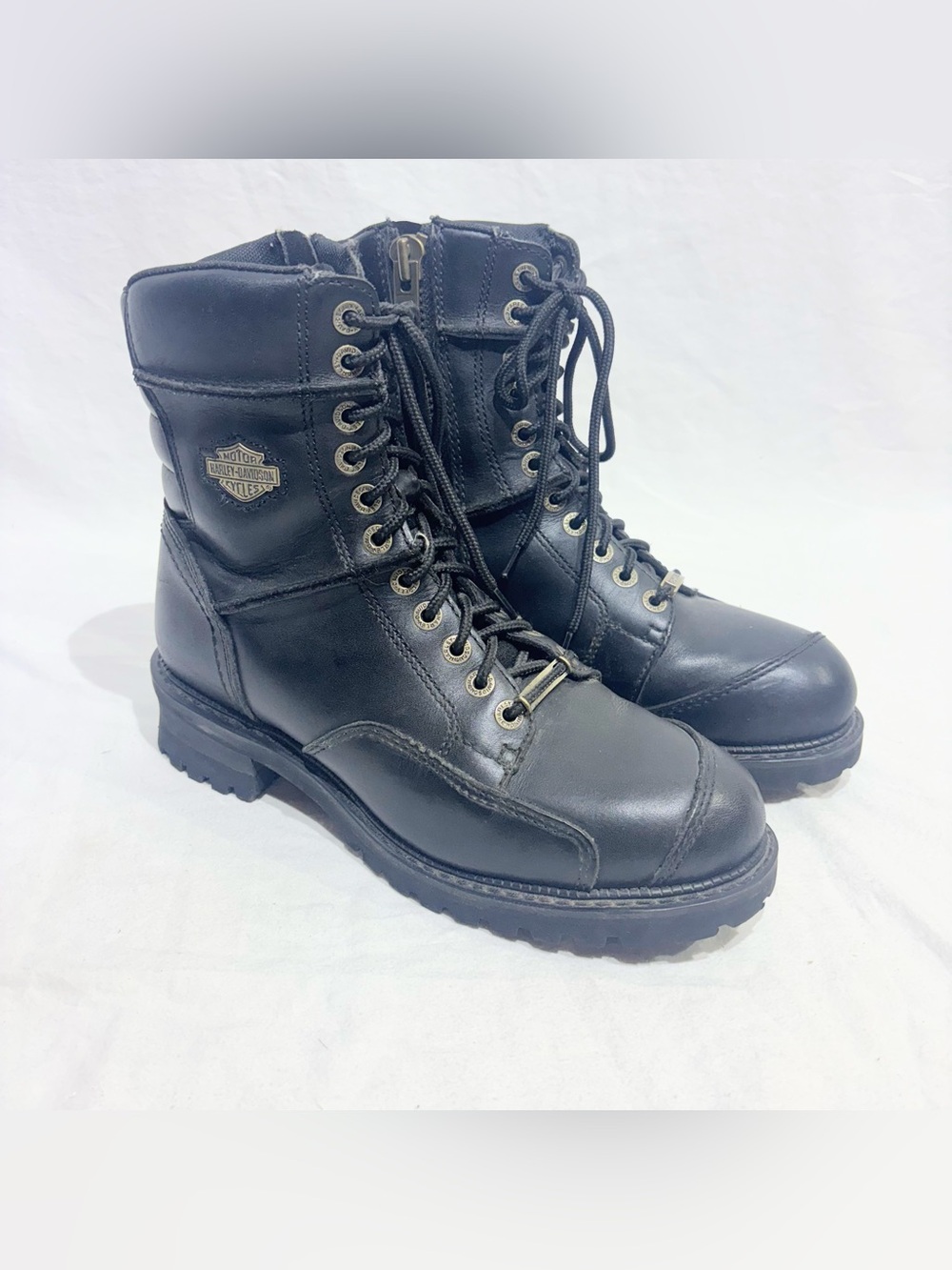 Harley Davidson Casper Black Leather Lace Up Side Zip Boots 94043 Men's 9